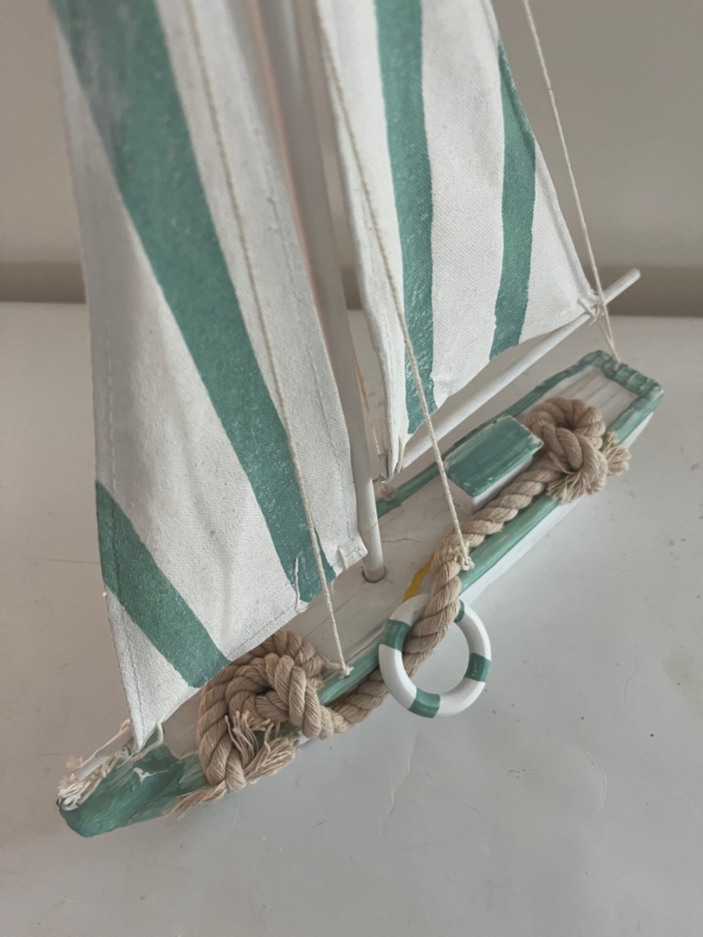 Vintage Coastal decor Sailboat with canvas sails approx. 15 in tall - Picture 6 of 6